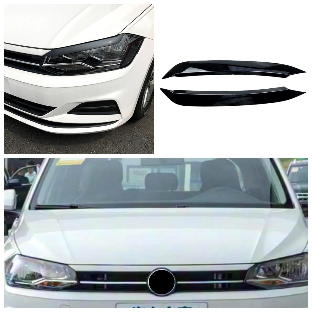 For VW Polo 2019 2020 Car Styling Headlight Lamp Eyebrow Eyelid Molding Trim Lid Cover ABS Carbon Fiber Look 2Pcs Accessories