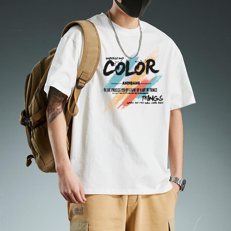 

Men Crew Neck Short Sleeve T Shirt Loose Fit Graffiti Letter Print Casual Street Daily Tops S белый