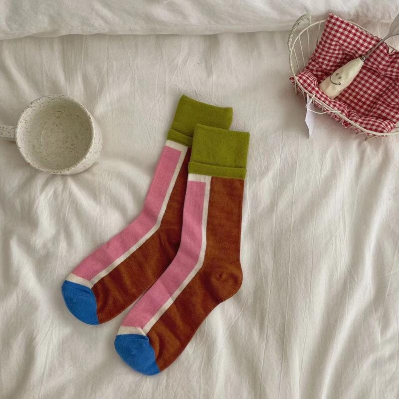 Color Striped Color Matching Cotton Socks Medium Tube Socks Street Trend Double Luo Kou Couple Socks