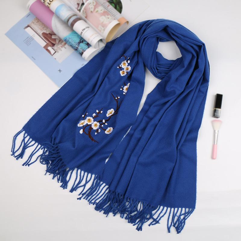 Autumn and winter new plum blossom wool scarf women's versatile tassel fashion flower warm solid color shawl women