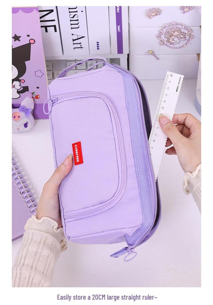Large Capacity Canvas Double Layer Pencil Case for Middle & High School Students