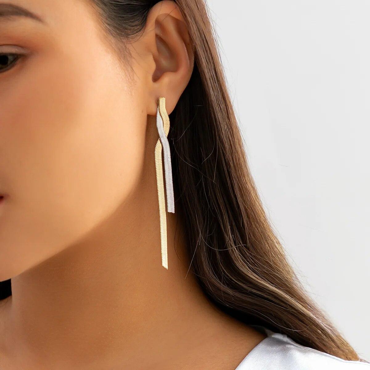 

Kpop Gold Color Long Snake Chain Drop Earring for Women Wedding Vintage Dangle Earring Trendy Accessories Party Jewelry Gift
