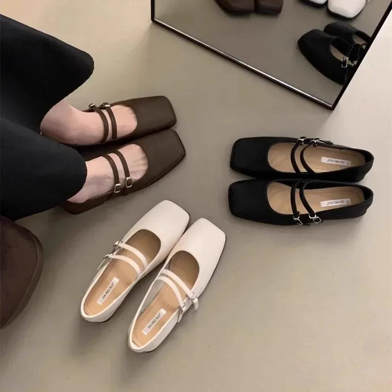 2025 Shoes for Women Mary Janes Women's Flats Casual Daily Flats Women Shallow Square Toe Buckle Strap Soft Bottom Shoes Female