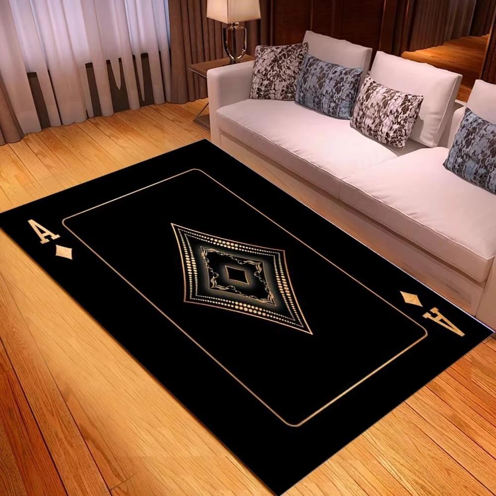 Kupa Ası Poker Kartı Desenli Halı Oturma Odası İçin Kaymaz Yatak Odası Yatak Kenarı Kanepe Alan Halısı Yumuşak İç Mekan Yer Paspası Ev Dekorasyonu