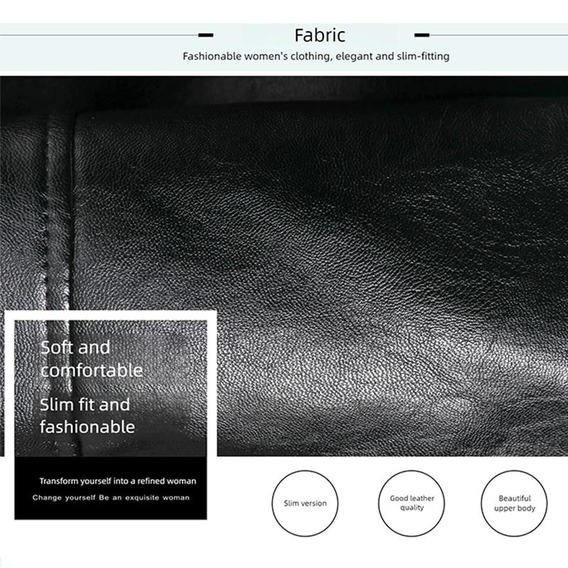 Winter Women's Fleece Leather Jacket Thick Warm PU Leather Jacket Slim Turn Down Collar Flocked Plus Size Leather Coat