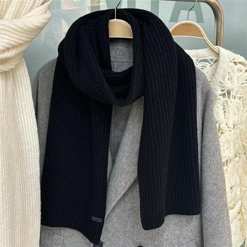 Wool Knitted Scarf Korean Version Versatile Solid Color Simple Woolen Warm Couple Thickened Scarf