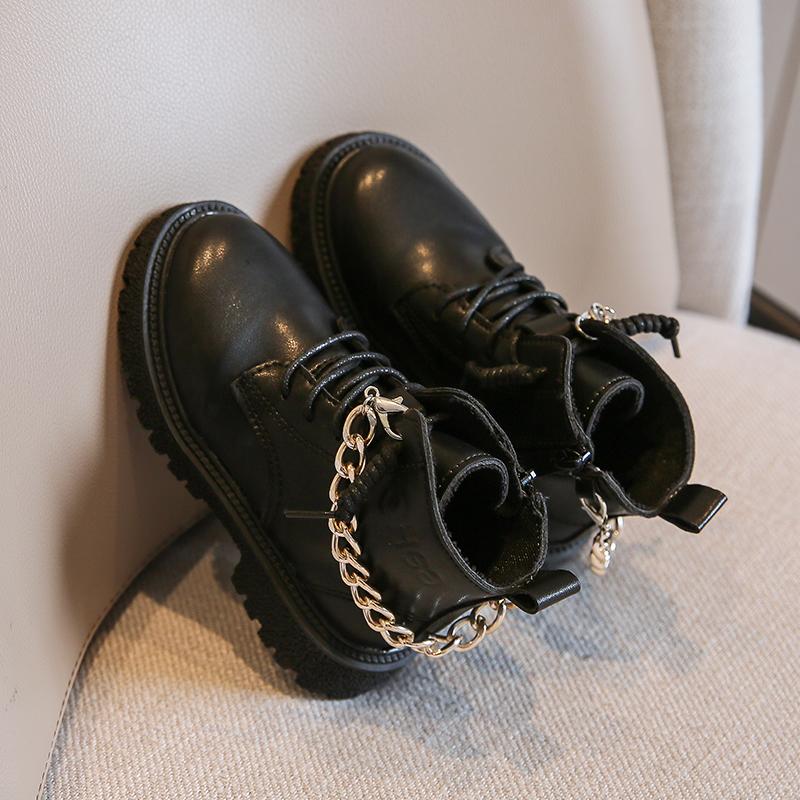 

Ботинки для девочек Tide 2024 года, осень, новые детские универсальные однотонные черные корейские ветрозащитные цепочки, дышащие классические ботильоны, дышащие 29