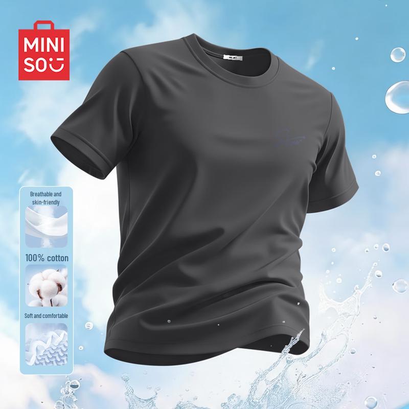 MINISO Men s Pure Cotton Loose Fit Round Neck T-shirt 4XL
