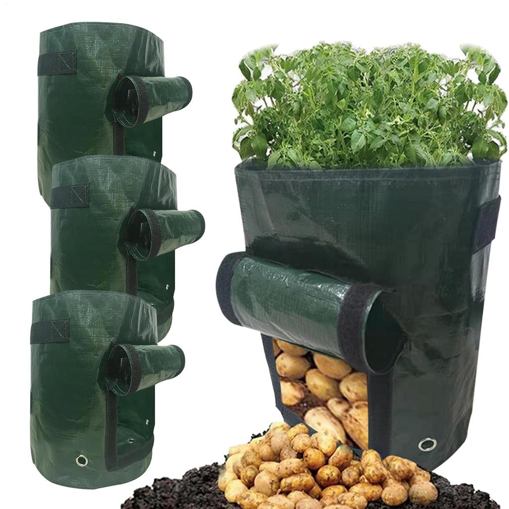 Potato Growing Bags 4 Pieces Planter with Flap Handles Garden Bags To Grow Vegetables for Greenhouse Outdoor Yard Patio Balcony