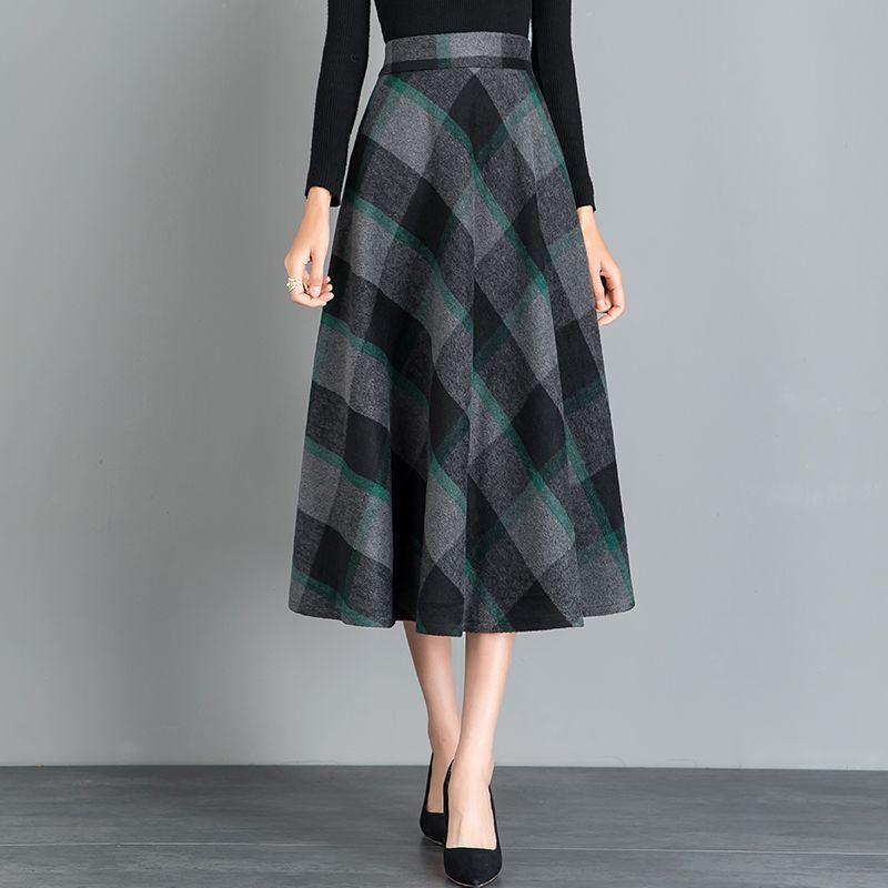 Neuer Herbst/Winter Verdickter Retro Karomidi-Rock - High Waist A-Linien Schwingrock für Damen