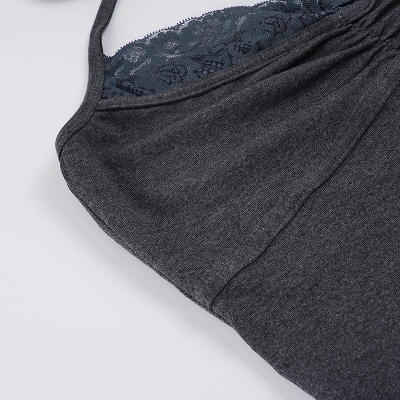 Sweet Girly Lace Halter Vest - Simple Solid Color Versatile Camisole Top