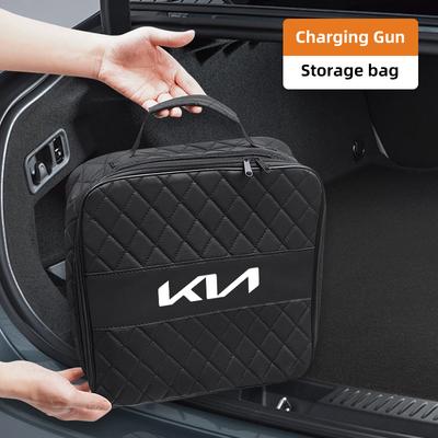 ISFR5 Car Carbon Fiber Fireproof Charging Gun Compartment Storage Bag For KN GT-Line Sportage Ceed Rio Picanto Sorento Soul Cerato