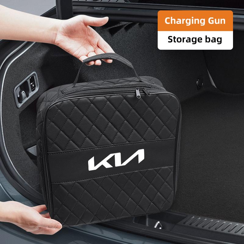 DZMX1 Car Carbon Fiber Fireproof Charging Gun Compartment Storage Bag For Kia KN GT-Line Sportage Ceed Rio Picanto Sorento Soul Cerato