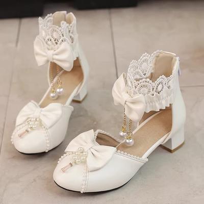 New Chinese Low-heeled Girl Student Baotou, National Style Cool Boots, Bow, Sweet Lace Loli COS Hanfu Women's Shoes