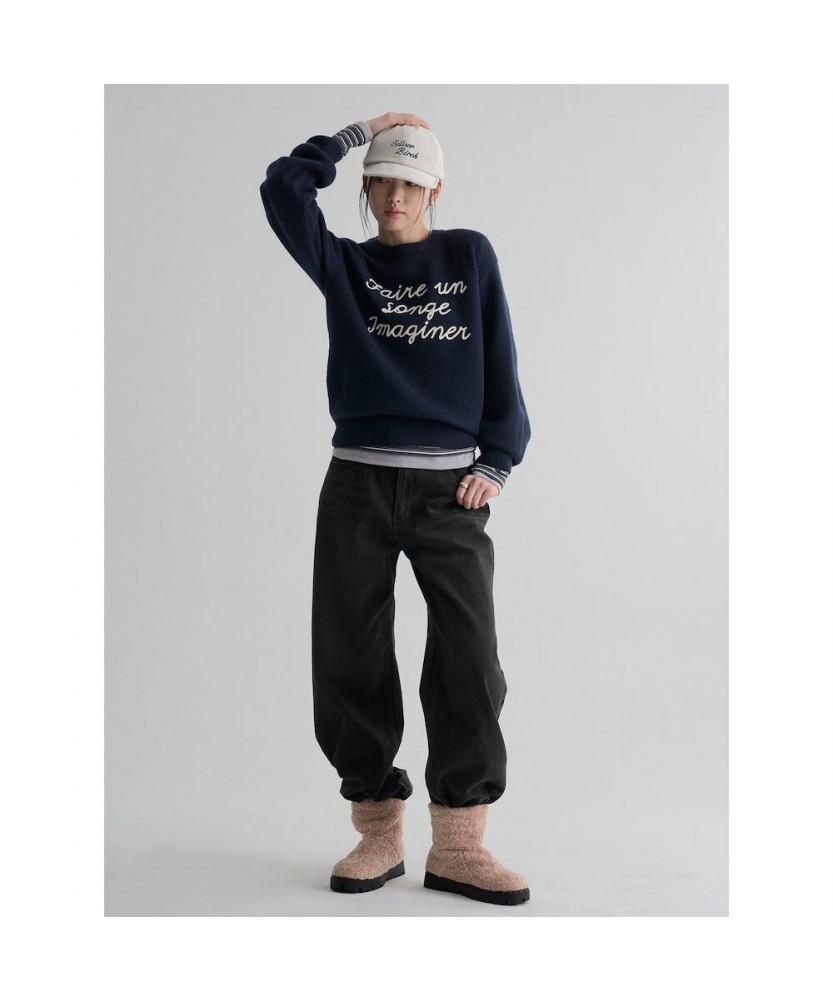 8SECONDS Text Jacquard Round Pullover Navy