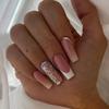 24Pcs Simple French Press On Nails Long Square Sweet Cute Fake Nails With Glitter Diamond Stick On Nail