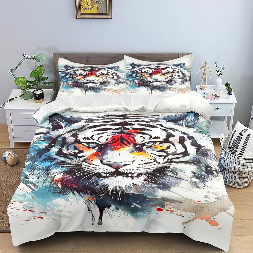 Cartoon Tiger Quilt Cover Cute Anime Full Skin Friendly  Breathable Cute Printed Bedding Warm Bedding