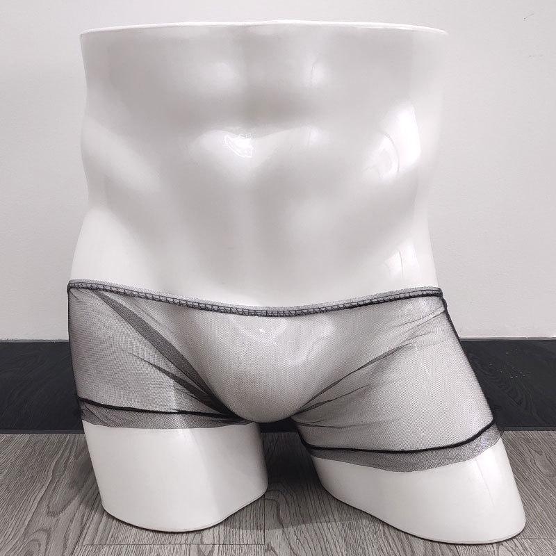 Men's Underwear Mesh Transparent Flat Corner Pants Low Waist Breathable Thin Four Corner Shorts