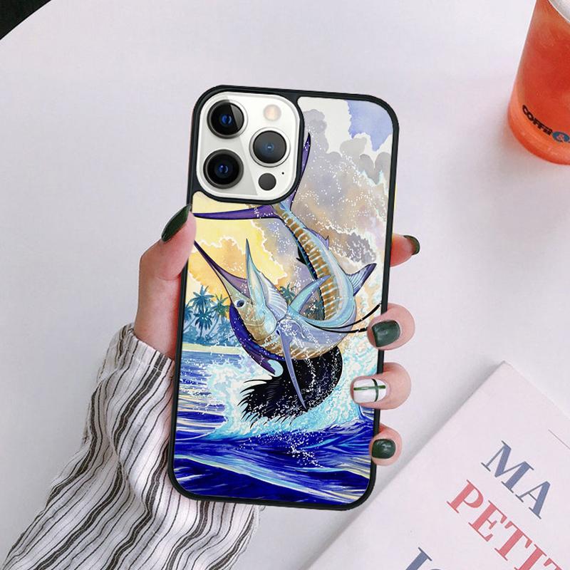 Blue Marlin Painting Phone Case For iPhone 17 Air 14 13 12 16Pro Max 15  Plus Max Cover Shell coque iPhone 12pro max