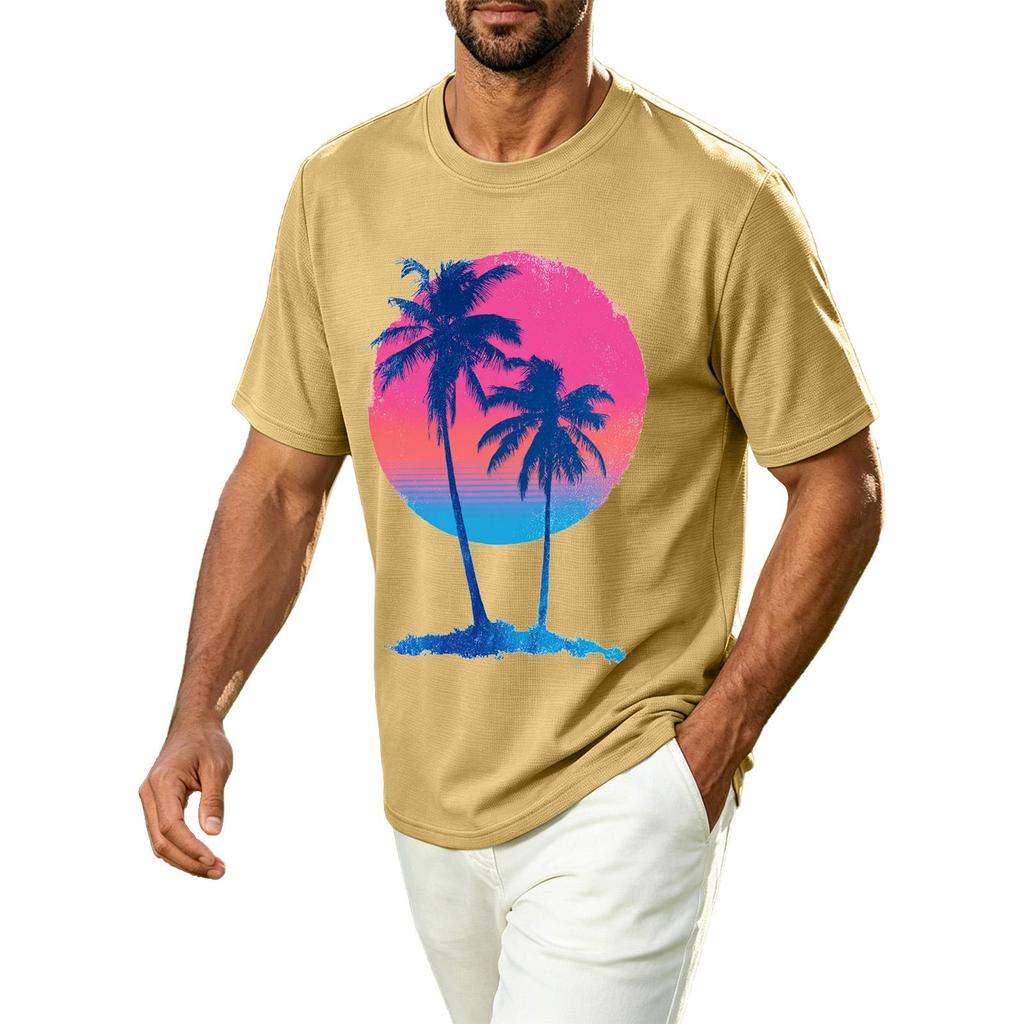 Herren Hawaii-Print Lässiges Rundhals-T-Shirt Atmungsaktiv Schnelltrocknend Kurzarm Sport-T-Shirt Leicht Bequeme Passform