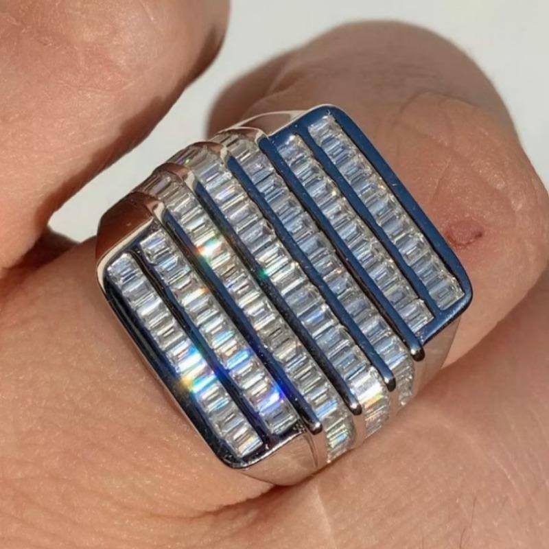 Luxury Inlaid White CZ Square Women's Ring Sparkling CopperColor Geometry Daily Wear Party Jewelry Anniversary Gift