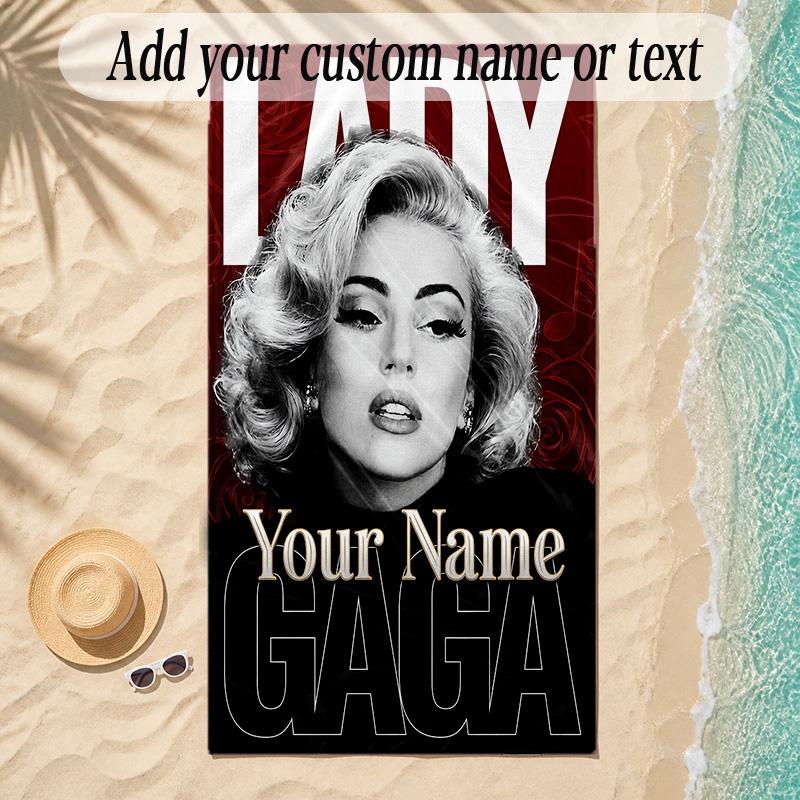 Beach TowelLady Gaga Custom Name Text Personalized Soft Towel for Beach Pool Indoor Home Decor Gift