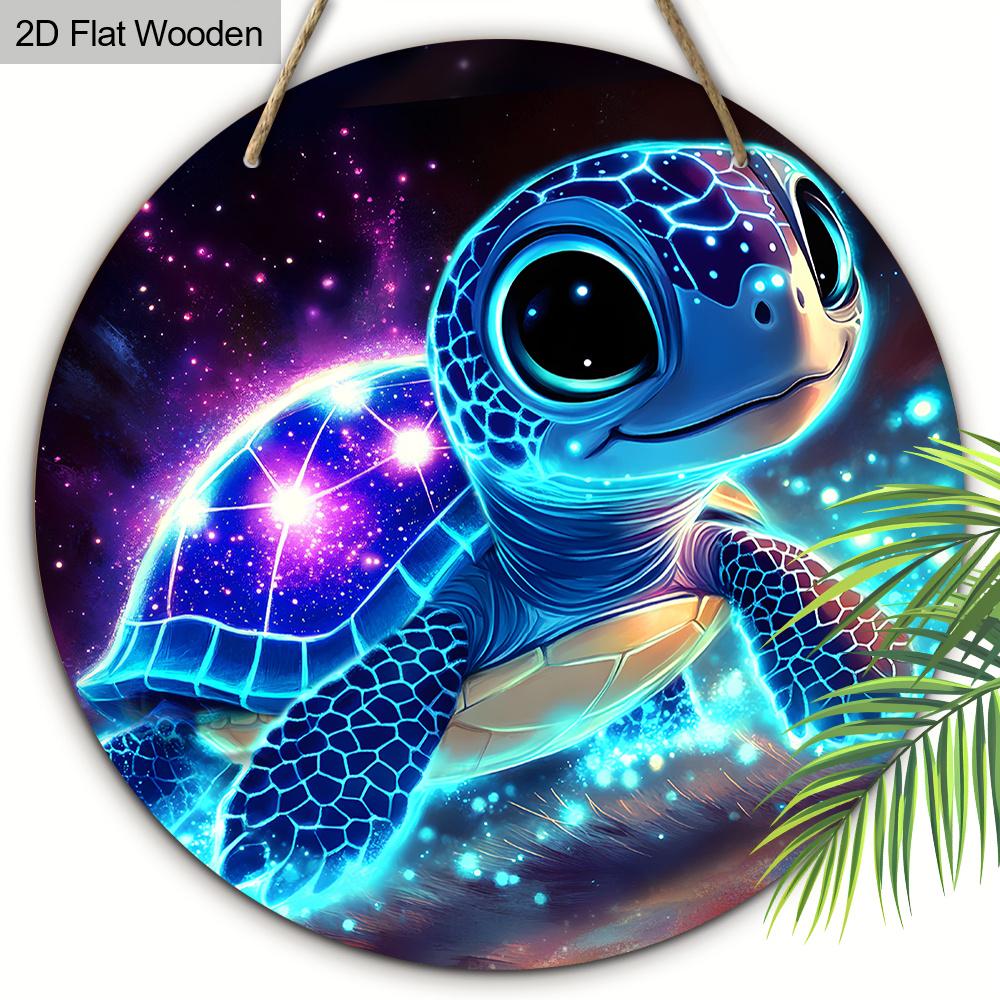 Galaxy Sea Turtle Wooden Sign, Charming Round Sign for Front Door, Wall Hanging Decor - Ideal Coastal & Space Themed Gift for Ocean Lovers