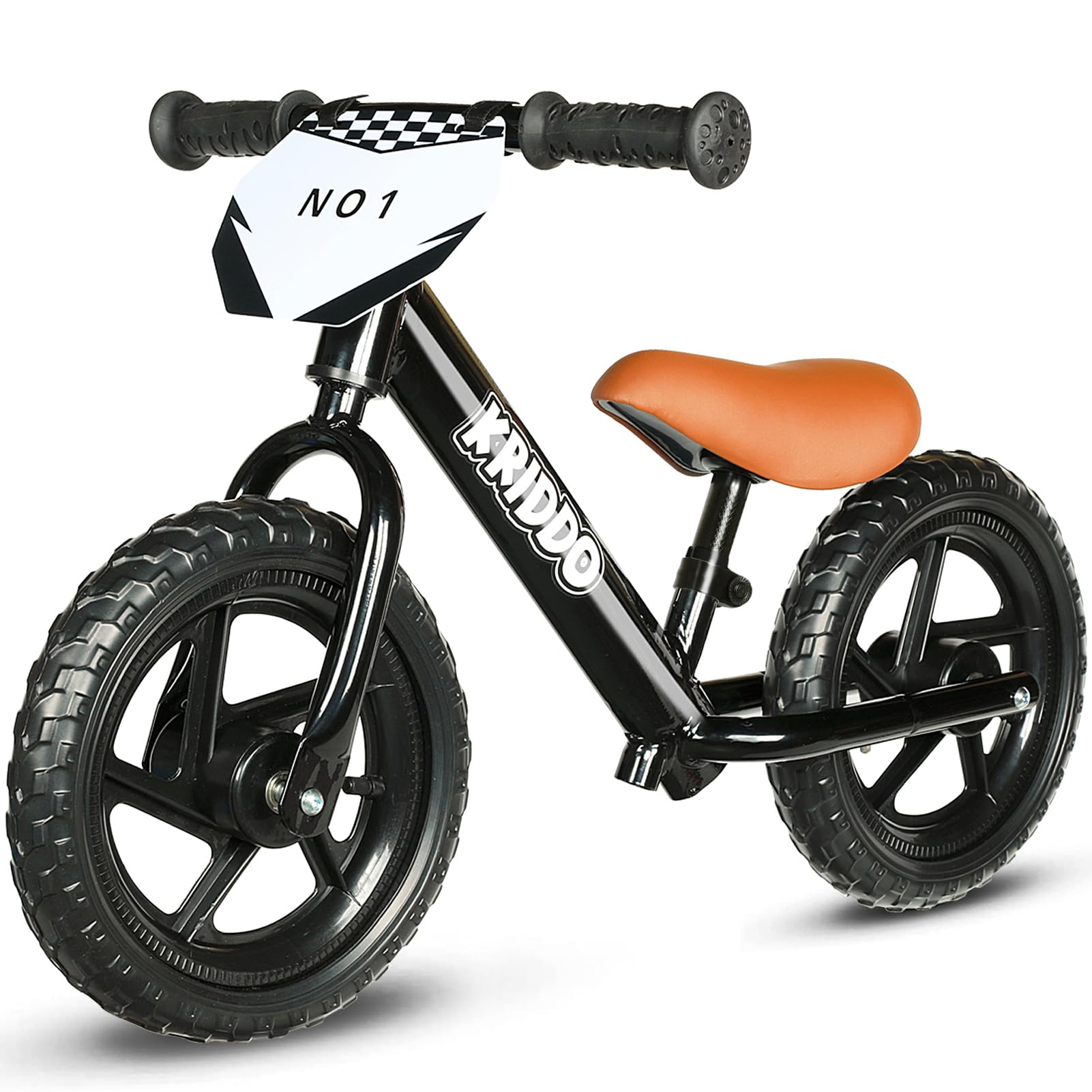 

KRIDDO 12-inch Toddler Balance Bike Pedal-Free Bicycle for 24 Months to 5 Years Old Stable and Customizable Plate Includes 3 Sticker Sets Gift Bike