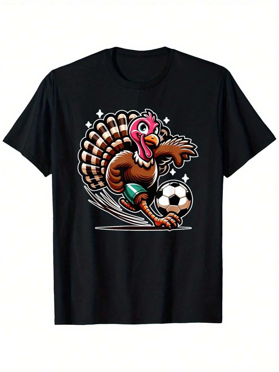 

Funny Turkey Soccer Graphic Tee - Loose Fit Round Neck T-Shirt For Unisex M
