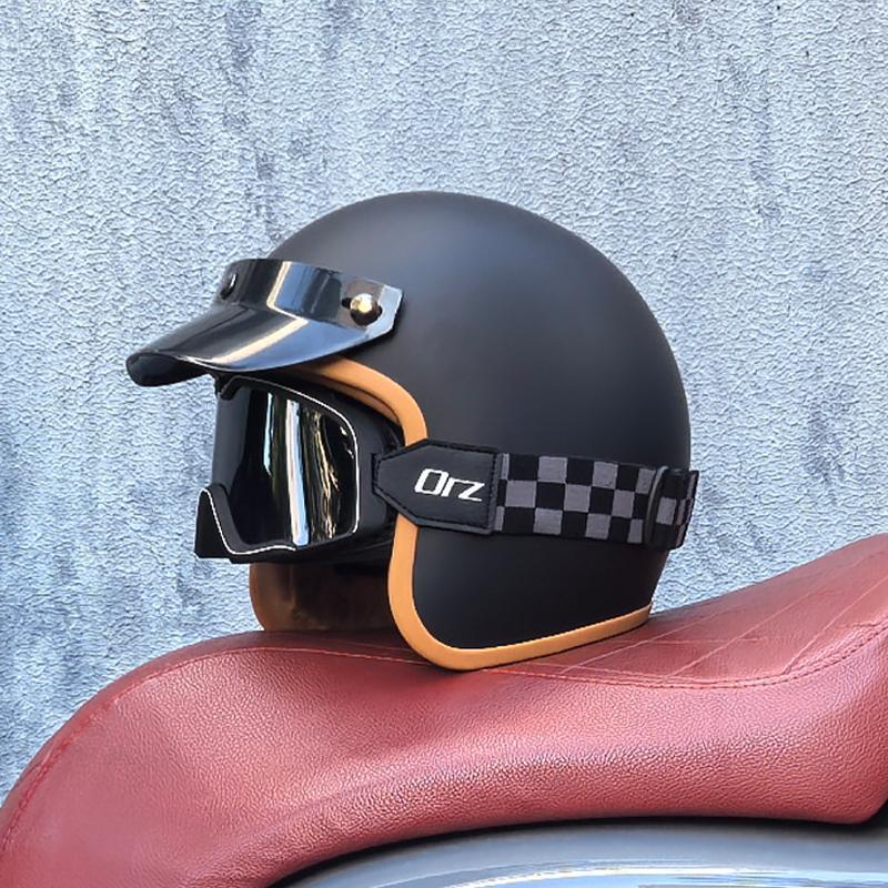 Retro Halb-Open Motorradhelm Cross-Country Motorradzubehör Motorradhelm 3/4 Retro-Helm im Winter