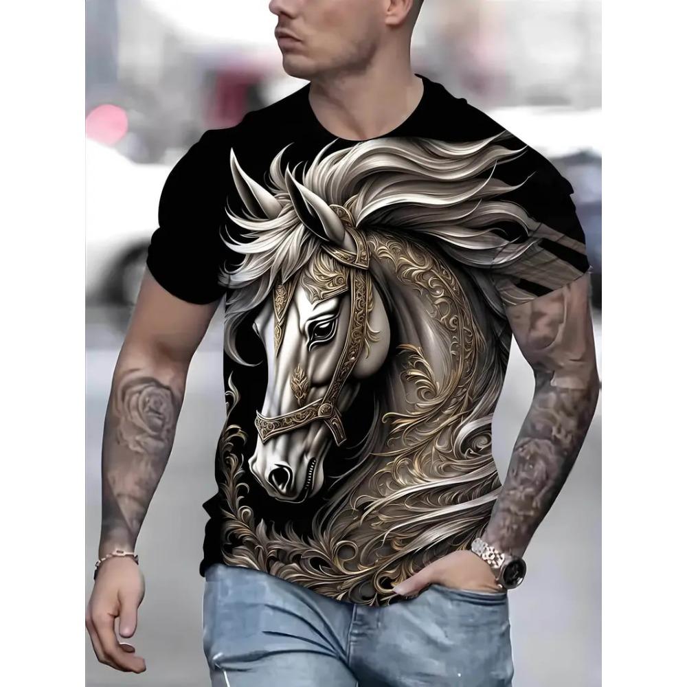 Sommer Pferde Tiere 3D Druck T-Shirts Herren Damen Rundhals Kurzarm T-Shirt Harajuku Oberteile T-Shirts Herren Streetwear Kleidung
