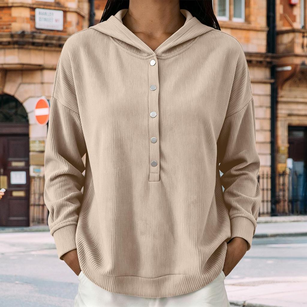 Women's Casual Color Hooded Long Sleeve Pullover Sweatshirt