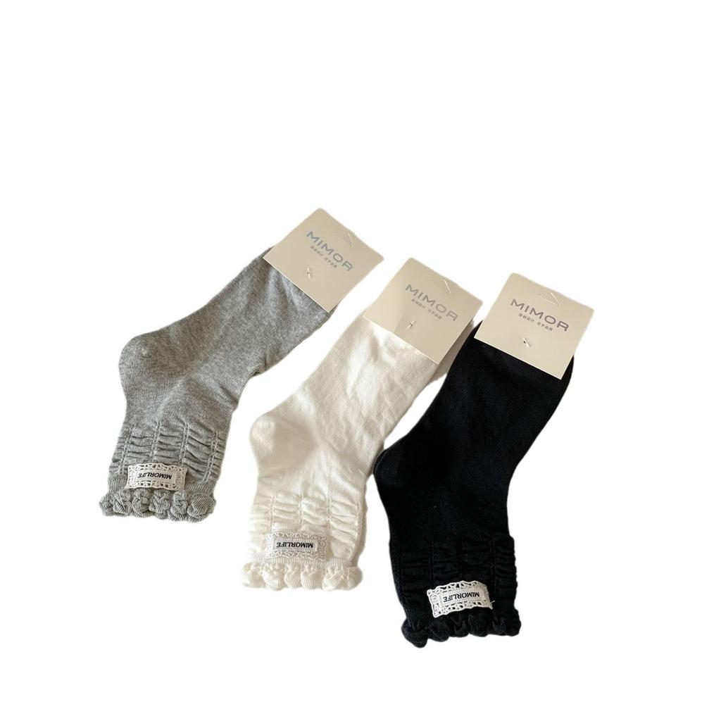 Korean Lace Cloth Label Solid Color Socks Versatile Pleated Lace Medium Tube Socks And Girls' Socks Stacking Socks