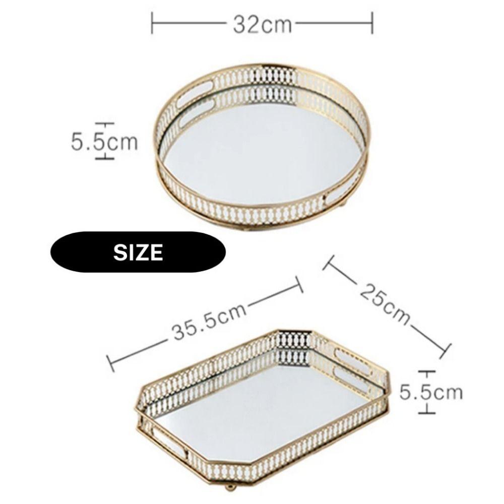 Gold Metal Jewelry Tray Round Makeup Snack Tray European Mirror Storage Tray Bedroom Living Room