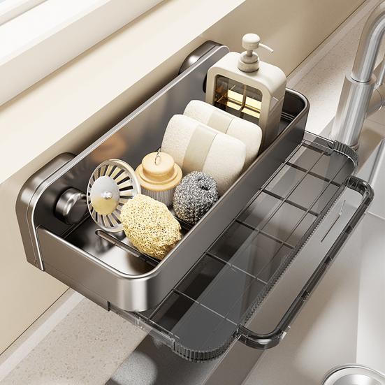 Küchenregal mit Saugnäpfen Spülbecken-Organizer mit Abtropfschale Handtuchhalter Multifunktionales Langlebiges Regal für Küche Badezimmer