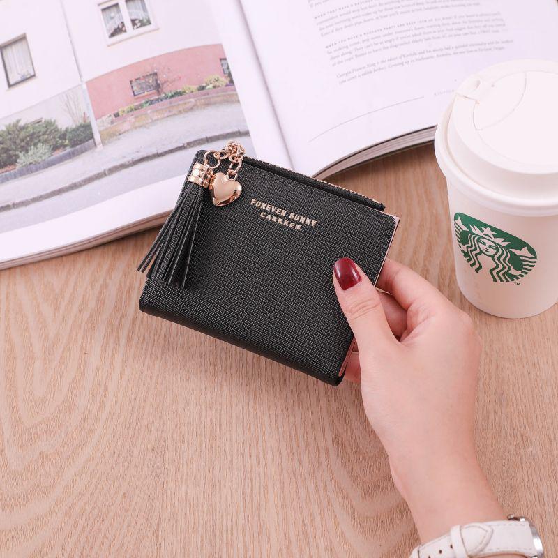 Korean Style Women's Trendy Leather Wallet - Short Cross-grain, Snap Closure, with Zippered Coin Purse