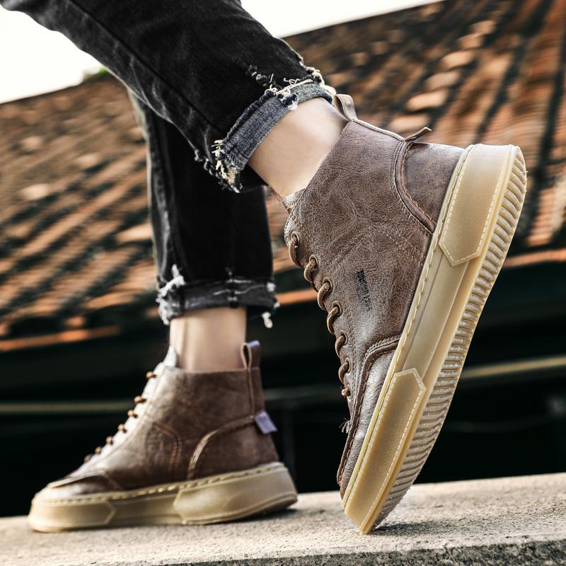 Podzimní a zimní nová korejská verze jednoduchých pánských bot Boty pro volný čas Tendon Sole Vysoké boty