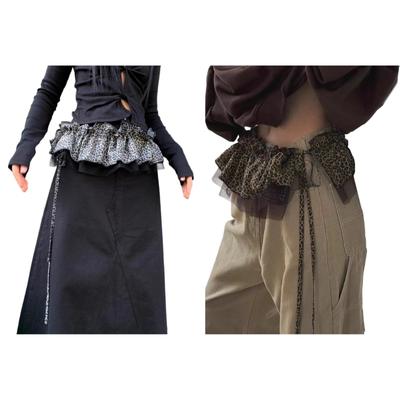 Fashionable Ruffled Edge Leopard Print Waistband Belt Featuring Mesh Layer and High Stretch for Hip Hop Street Style