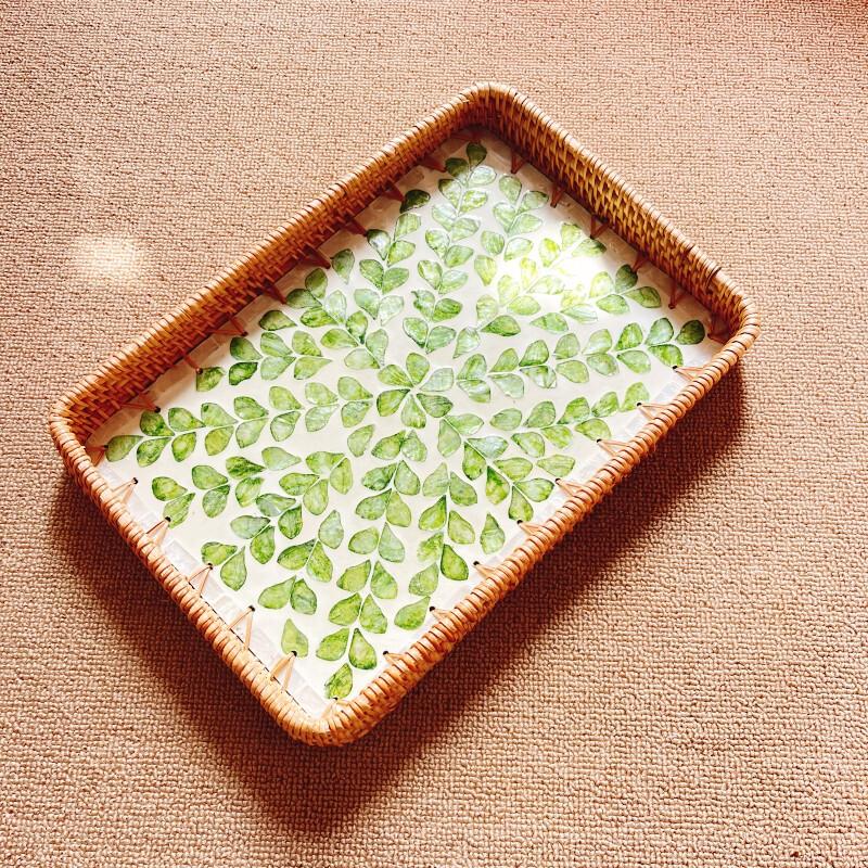 Hand-Woven Rattan Shell Serving Tray