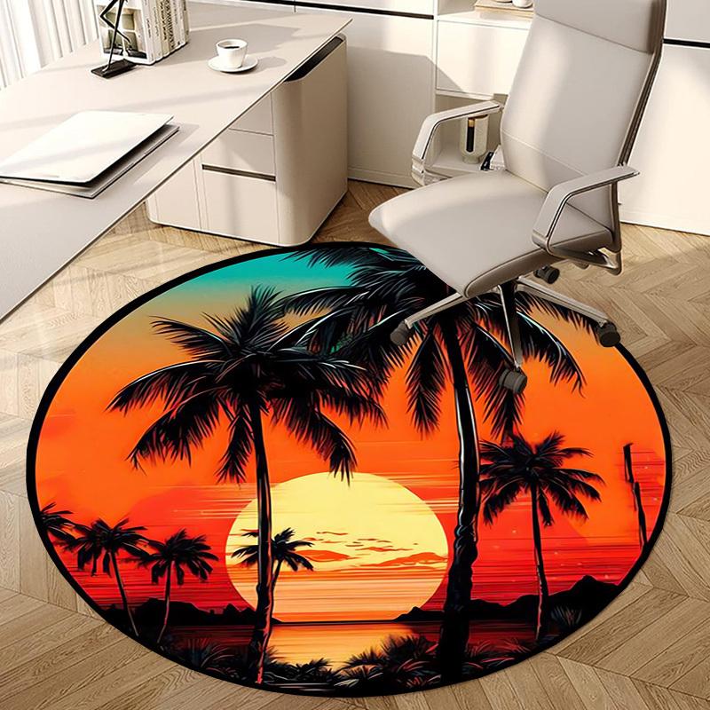 1pc Tropical Sunset with Palm Trees Round carpet, Made of Polyester,Office Chairs, Living Rooms, Or Bedrooms, a Cool Rug for The Living Room.ydt26075