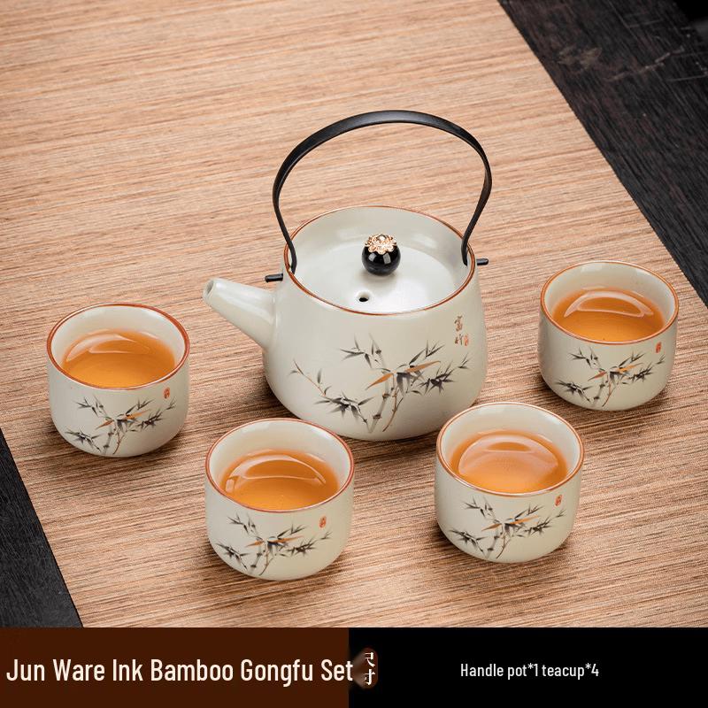 Ink Bamboo Lifting Handle Teapot Set