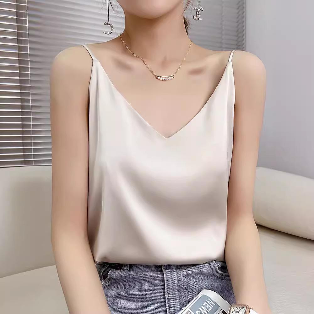 Dames Zomer Satijnen Zijden Camisole: Mouwloze Top, Basislaag van IJszijde, Veelzijdig Ondergoed of Bovenkleding