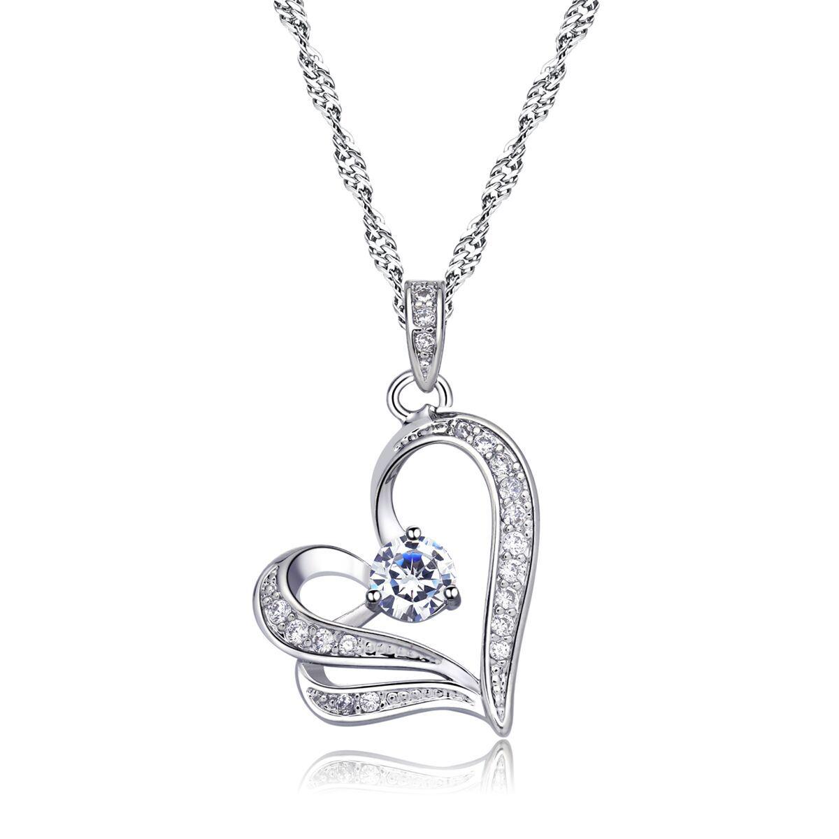 

Luminous & Luxurious Gigi Lai Style 8 Hearts & Arrows Zircon Double Heart Necklace (N95)