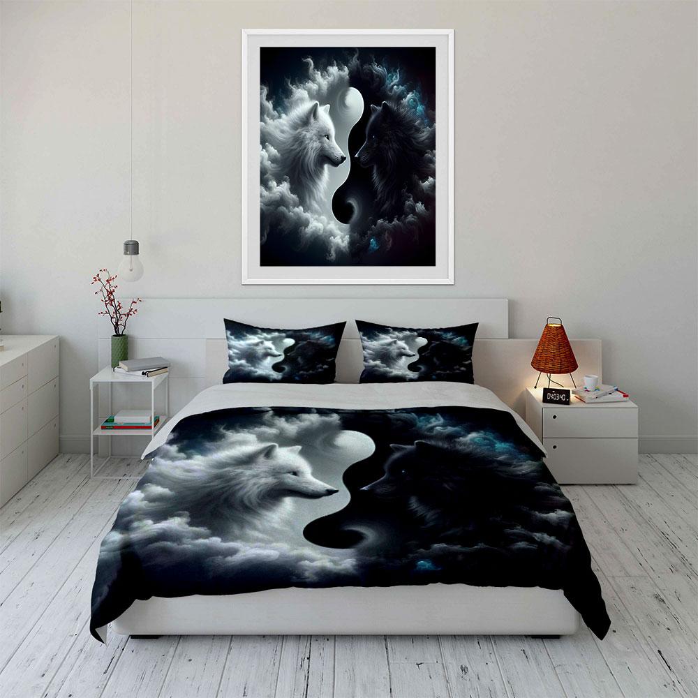Yin Yang Wolf Decor Set Multiple Sizes Kid'S And Adults' Bedroom Exquisite 3Pc Bedding Set, Gift