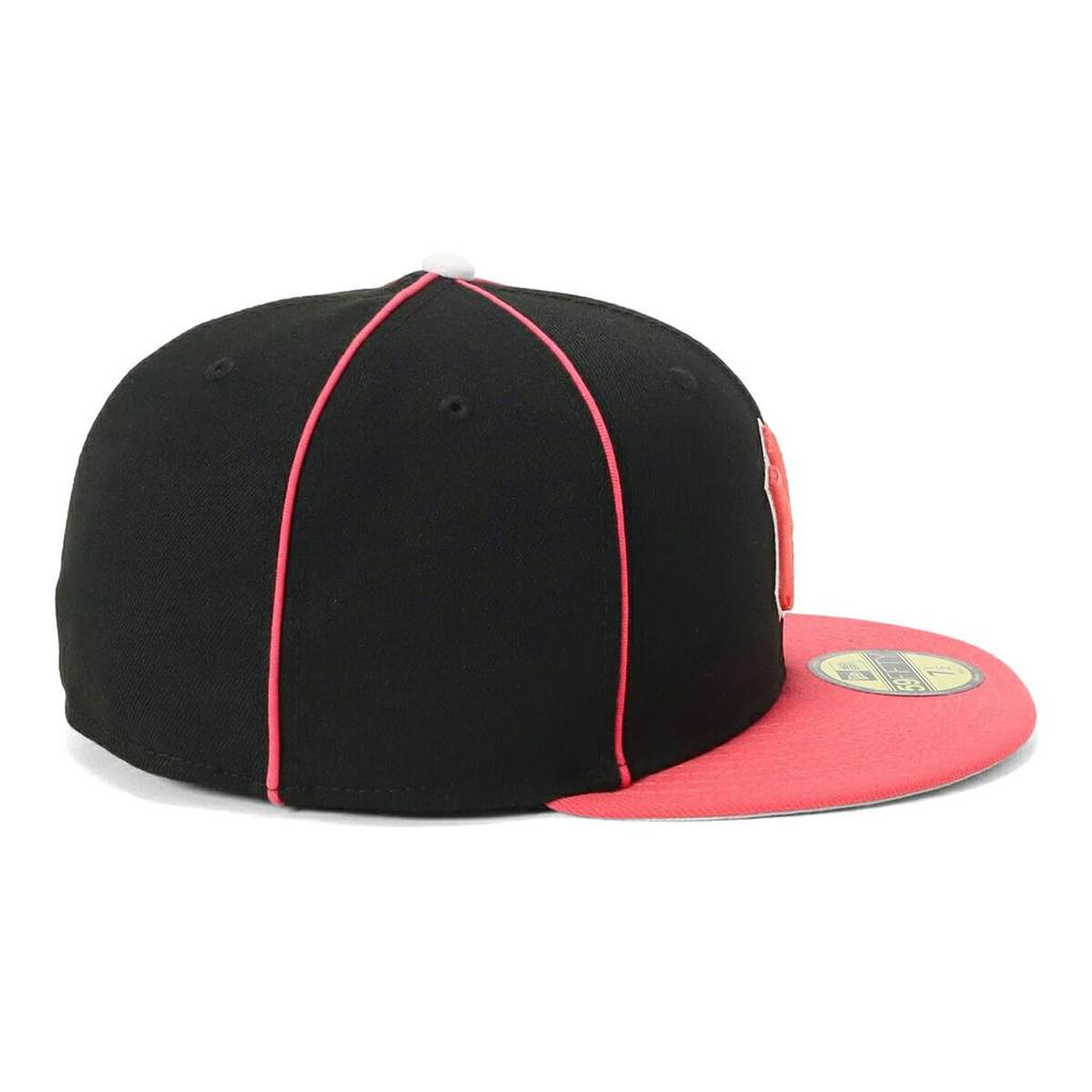 New Era 59FIFTY MLB NY Size 7 MLB Neyyan Black Two-Tone Cap, Black/Coral, 3/8, 5950, Piping, 2-Tone