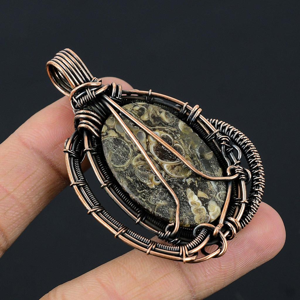 Turitella Fossil  Pendant, 999 Copper Wire Wrapped Jewelry, Gemstone Jewelry Pendant, Handmade Wedding Gift Jewelry