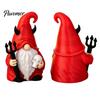 Dark Style Devil Dwarf Figurines Halloween Gnome Statue, 3D Printed Red Hat Figurine, Gothic Decorations Tabletop Ornament for Indoor Outdoor