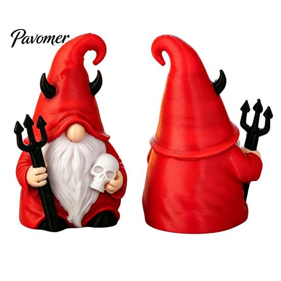 Dark Style Devil Dwarf Figurines Halloween Gnome Statue, 3D Printed Red Hat Figurine, Gothic Decorations Tabletop Ornament for Indoor Outdoor