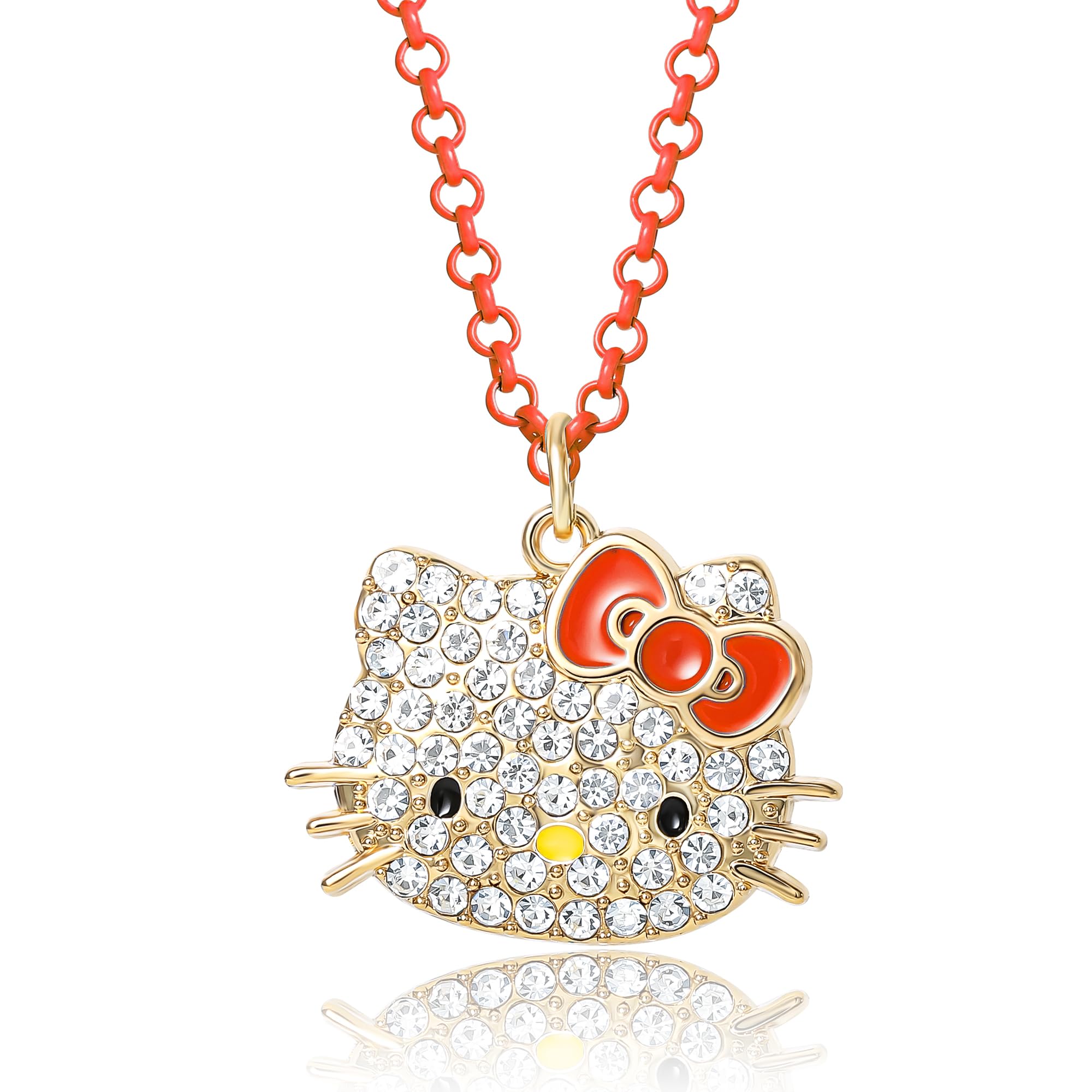 

Ожерелье-подвеска Hello Kitty Sanrio с паве-кристаллами для женщин, Официально лицензированное, 16-дюймовое + 3-дюймовая блестящая цепочка, Эмалированное, Позолоченное,