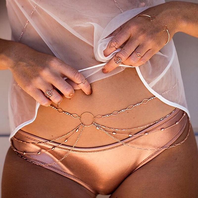 Women Belly Body Chains Bohemian Multilayers Gold Color Waist Chain Body Jewelry